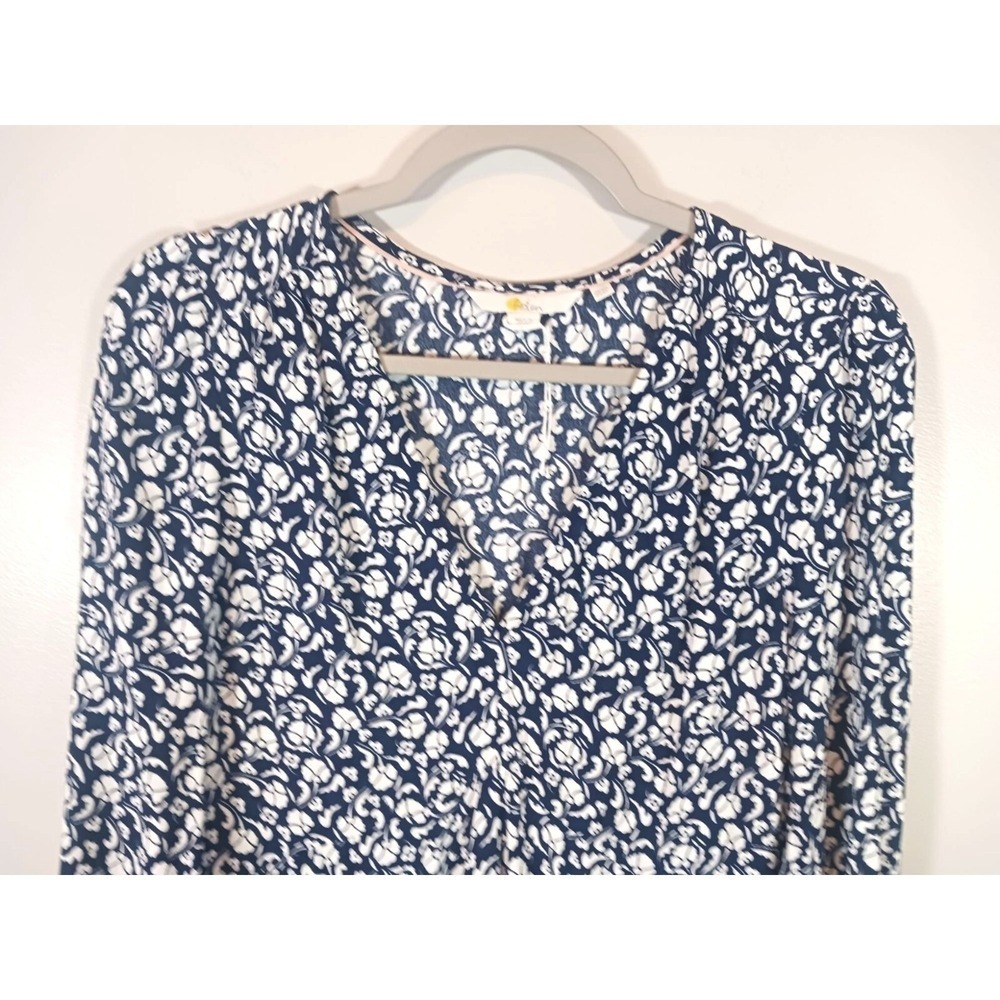 Boden Floral Dress 6 Navy Ivory Fit Flare Long Sleeve Pockets Work Career NWOT - Picture 3 of 6